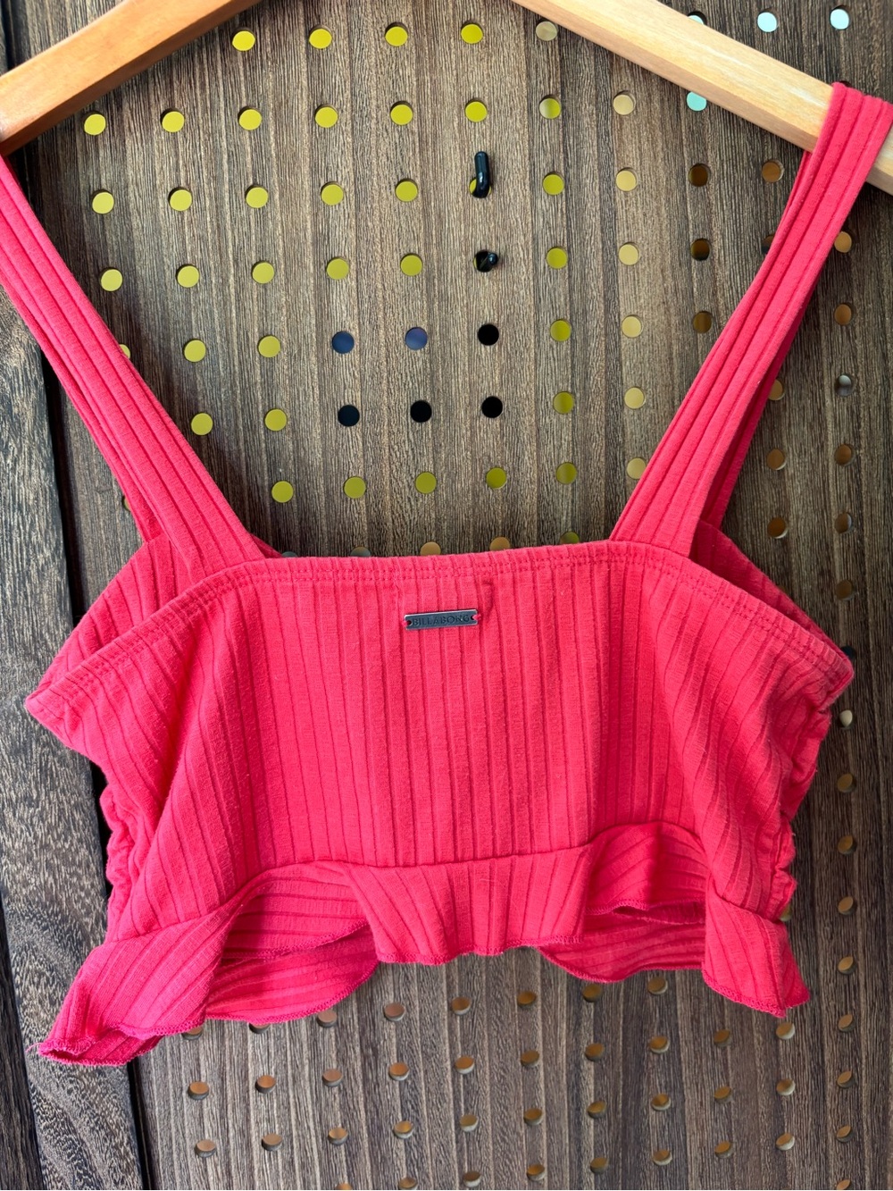 Billabong Ruched Pink Ribbed Drawstring Crop Tank Top - Picture 2 of 2